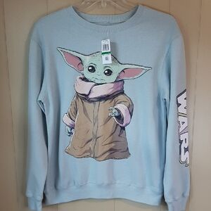 Star Wars L Aqua Gray Baby Yoda Pullover NWT
